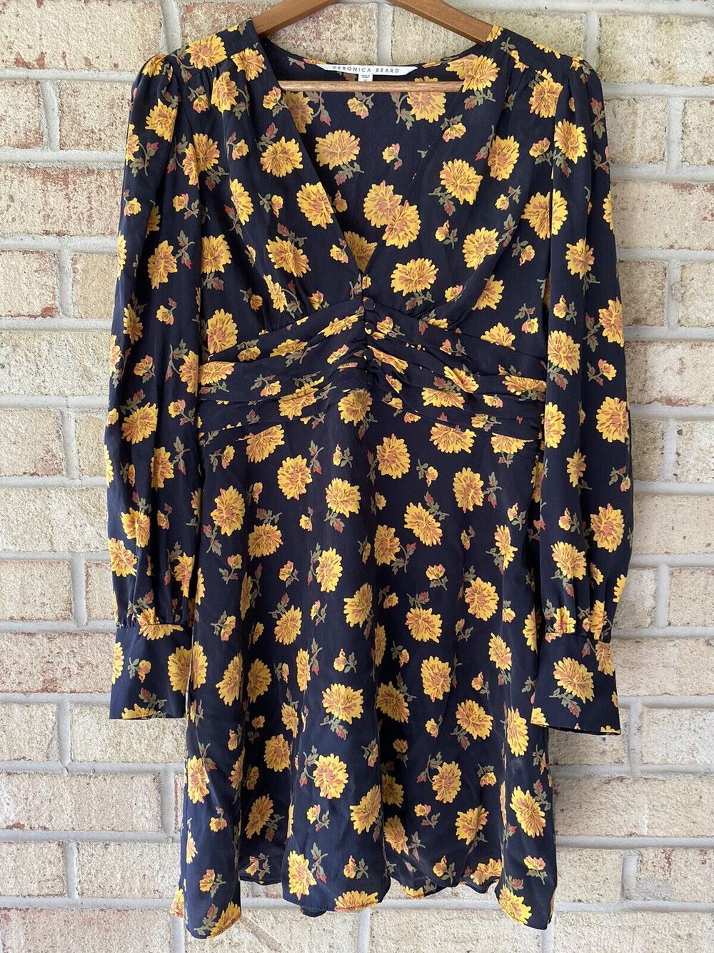 Veronica Beard Marion Long-sleeve Floral Mini Dress In Black Multi $495 10 flaw
